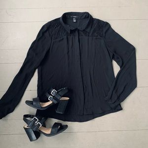 STORE CLOSING FINAL SALE ✨ Sheer Black Long-sleeve Blouse with Lace Detail